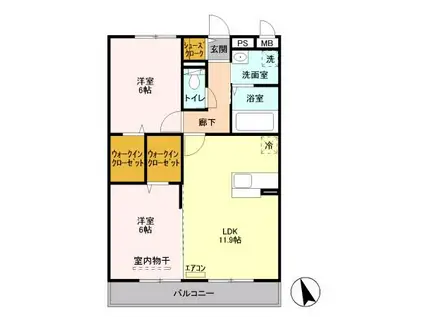 フェニックス小仙波C(2LDK/3階)の間取り写真