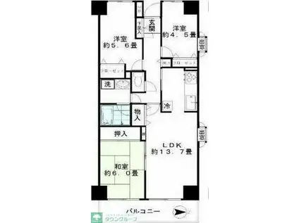 ジュネス(3LDK/7階)の間取り写真