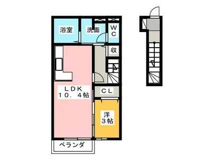 ドエル上西(1LDK/2階)の間取り写真