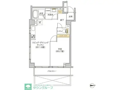 タイズ住吉(1LDK/3階)の間取り写真
