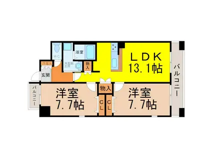 フォレスト白鳥(2LDK/9階)の間取り写真