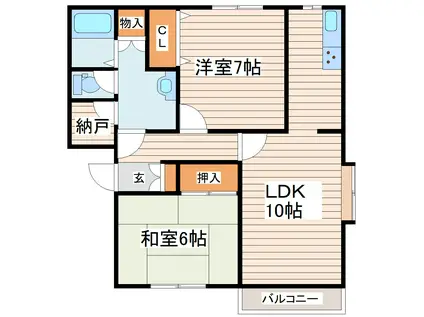 シャトウK・TII(2LDK/2階)の間取り写真