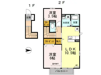 D-ROOM新田後(2LDK/2階)の間取り写真