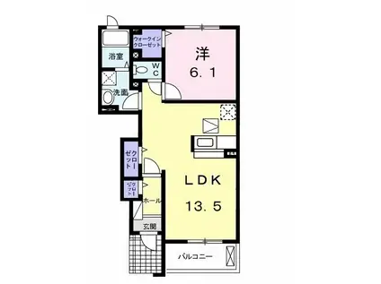ペル ラ メール 相見(1LDK/1階)の間取り写真