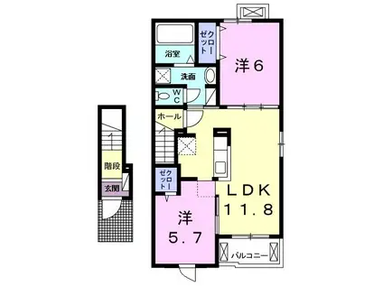 シャン・ノール XX(2LDK/2階)の間取り写真