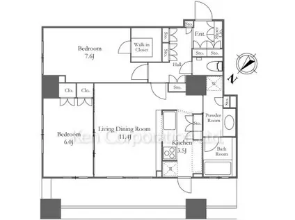 プライマリーナ山下公園グレーシアタワー(2LDK/4階)の間取り写真