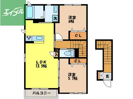 グランヒルズ白木(2LDK/2階)の間取り写真