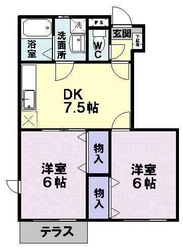 ノースリバーA(2DK/1階)の間取り写真
