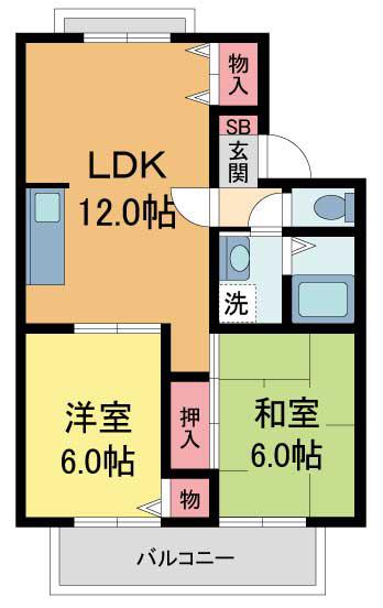 ラ・フォーレ安倉(2LDK/1階)の間取り写真