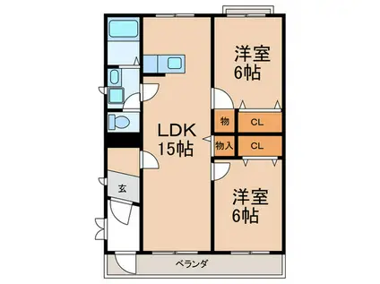 ロイヤル加藤N棟(2LDK/3階)の間取り写真