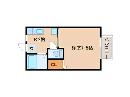 グリーンヒルズA 3号棟(1K/1階)の間取り写真