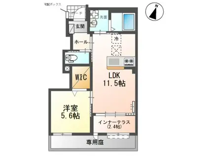 瀬音のいおり(1LDK/1階)の間取り写真