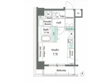 DUOFLATS東中野(ワンルーム/7階)の間取り写真