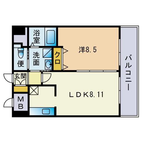 CASSIA博多イースト(1LDK/7階)の間取り写真