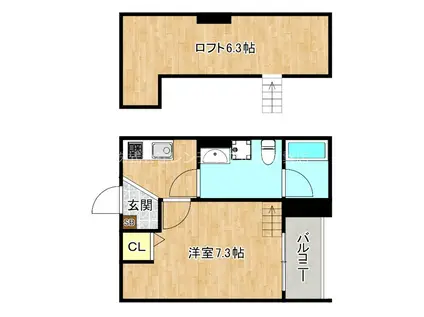 カシェットノアール(1K/1階)の間取り写真