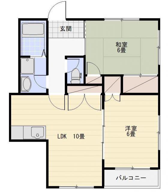 尾野スカイハイツ3(2LDK/2階)の間取り写真