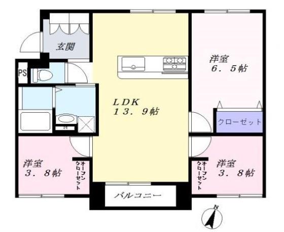 サバーブテラス黒崎新町(3LDK/1階)の間取り写真