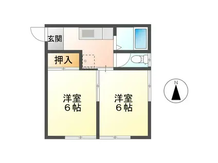 ラセーヌ村前B棟(2K/2階)の間取り写真