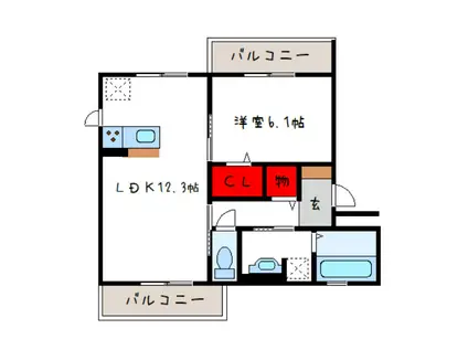 ラグラシューズ(1LDK/1階)の間取り写真