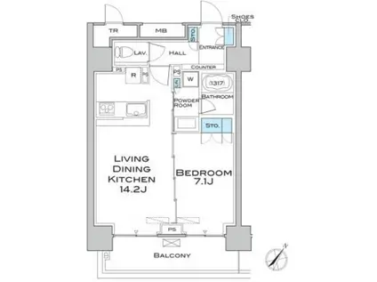 MFPRコート武蔵小山(1LDK/14階)の間取り写真