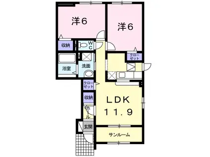 ベルソレイユII(2LDK/1階)の間取り写真