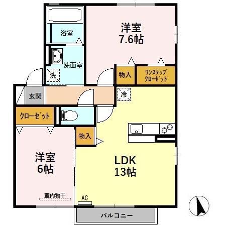 アッパルタメント ディ ソーレ A(2LDK/2階)の間取り写真