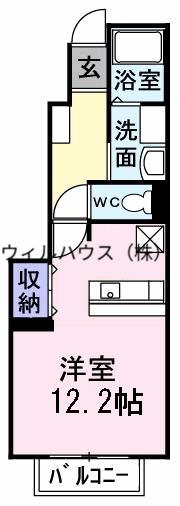 シャンノールⅡ(ワンルーム/1階)の間取り写真