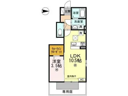 アリエッタ A棟(1LDK/1階)の間取り写真