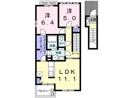 ルーベル 塩屋 B(2LDK/2階)の間取り写真