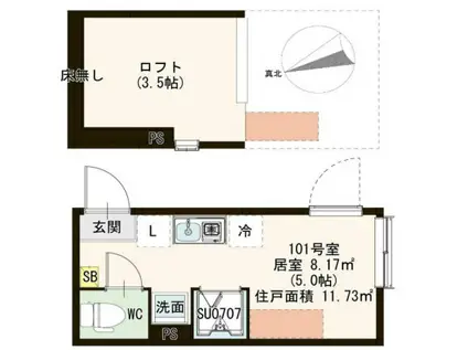 レオトピア北千住(ワンルーム/1階)の間取り写真