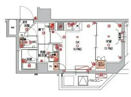 ハーモニーレジデンス山手サウス大塚(1DK/3階)の間取り写真