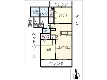 メゾンドゥラミティエ(2LDK/2階)の間取り写真