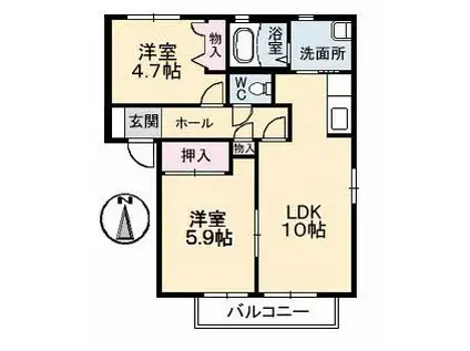 レジデンス古城 A棟(2LDK/1階)の間取り写真
