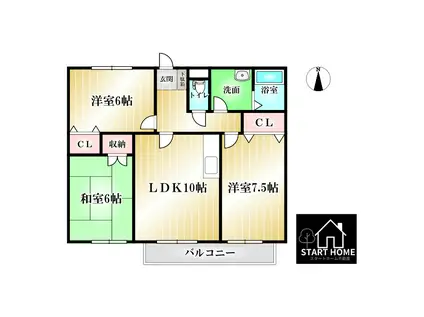 アベニール松茂(3LDK/1階)の間取り写真