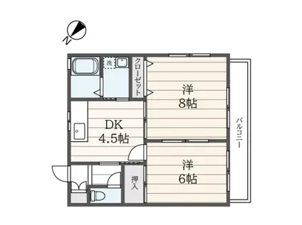 京王相模原線 南大沢駅 徒歩3分 2階建 築31年(2DK/1階)の間取り写真
