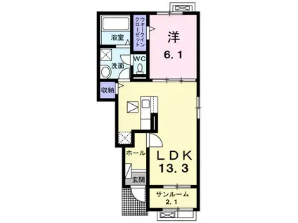 スピアB(1LDK/1階)の間取り写真
