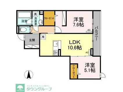 ＪＲ中央線 東小金井駅 徒歩9分 3階建 築4年(2LDK/1階)の間取り写真