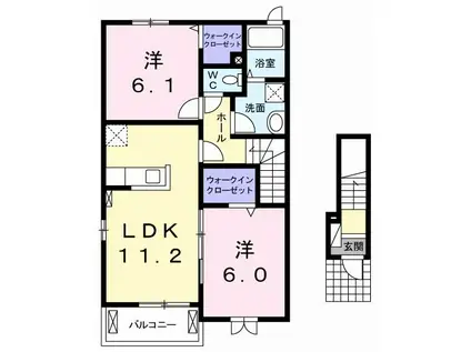 ローレル 寄木戸(2LDK/2階)の間取り写真