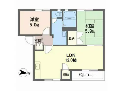 リバーサイドIIA棟(2LDK/1階)の間取り写真