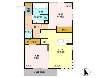 ヴィラ柴田中居(2LDK/2階)の間取り写真