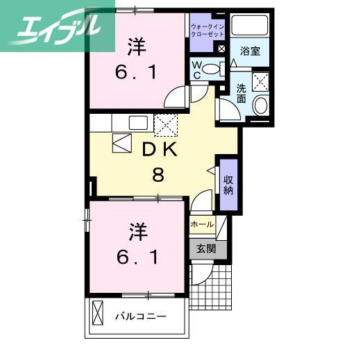 ラメール B(2DK/1階)の間取り写真
