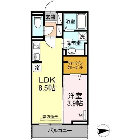 美麗・上町(1LDK/2階)の間取り写真