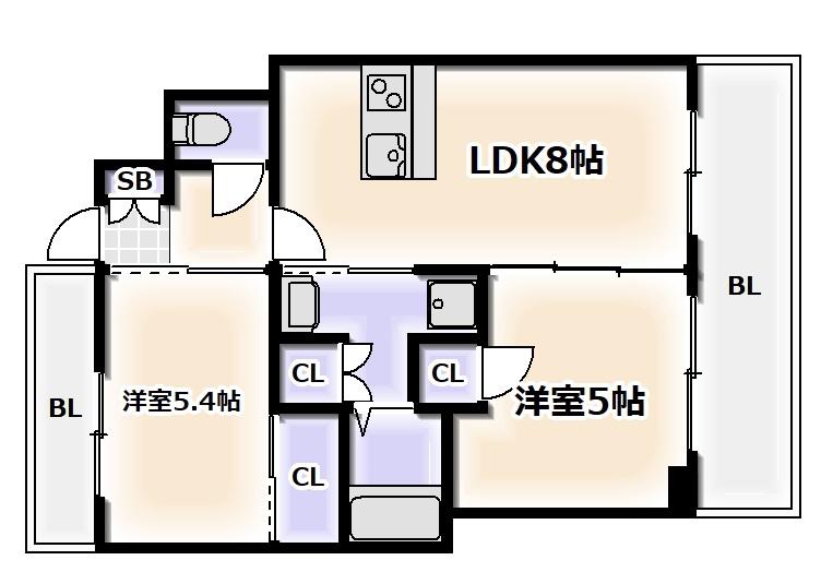 エステムプラザ難波ウエストリバークロス(2DK/6階)の間取り写真