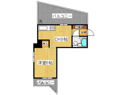 トーオービル(1DK/4階)の間取り写真