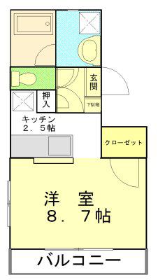 マンションてるい(1K/3階)の間取り写真