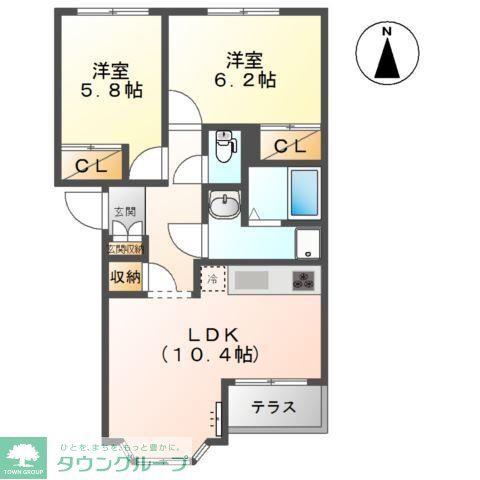 日の出II(2LDK/2階)の間取り写真