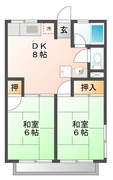 ハイツ旭が丘(2DK/1階)の間取り写真