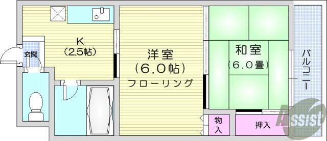 コーポラス中倉(2K/3階)の間取り写真