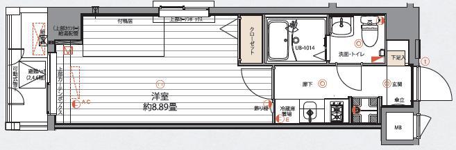 グランパークN.東京(1K/4階)の間取り写真