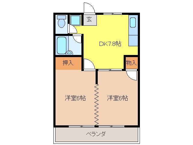 ハイツコスモス(2DK/1階)の間取り写真